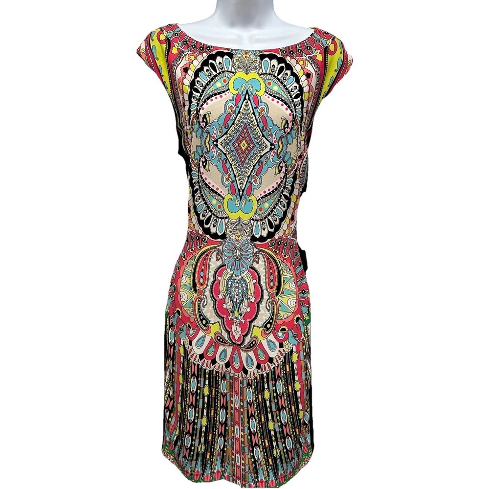 Sandra Darren Midi Dress Women 14 Black Multicolor Paisley Print Sleeveless Pull